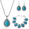 Boucles d'oreilles collier ensembles de bijoux uniques plaqué argent goutte d'eau pendentif bleu Turquoises pierre bracelet boucles d'oreilles Earl222466