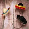 BERETS 3 PCS Festical Straw Hat Mexikanska hattar mini hårband sommaren mexico sombrero folkstil sombreros barn pannband