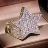 Grande Bling Zircone Pietra Oro Hip Hop Star Pentagramma Anello per le donne Uomo Gioelleria raffinata e alla moda 2020 Nuovo Matrimonio Anello di fidanzamento286B