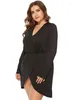 Robes de grande taille élégantes à manches longues col en V irrégulière Mini Dres femmes coupe ajustée taille haute tenue décontractée dames été 3xl 4xl 5xl 6xl