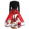 Casual Kleider für Frauen 2023 Spaß Weihnachten Santa Claus Baum Schneeflocke Elch Druck Sommerkleider Langarm Bownot Weihnachten Party Kleid