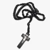 Pingente colares de madeira cruz colar redondo grânulo moda religião jóias cristã católica madeira artesanal 47cm vintage