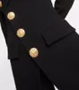 Women's Suits European Style 2023 Autumn Winter Classic Black Blazer Long Sleeve Fashion Gold Button Slim Wool Women Jacket