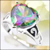 Solitaire Ring Women Wedding Rings Love Heart Fire Mti-Color Rainbow Natural Mystic Topaz Sier Cubic Zirconia Jewelry Drop Delivery Dhylt