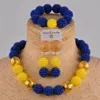 Örhängen Halsband Royal Blue and Yellow African Fashion Jewelry Set Simulated Pearl Costume Nigerian ZZ102036