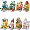 Blocks Architecture Street View Building Blocks Store Shop House Model DIY Mini Bricks Christmas Gift Toys for Children R231020