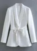 Women's Suits Blazers Fashion Solid Belt Blazer Suit Women Vintage Lapel Long Sleeve Jacket 2 Pieces Set Spring Chic Office Lady White Pant Suits 231020