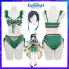 Cosplay Genshin Impacto Traje de cosplay Venti Traje de baño Vestido deslizante Bikini Bañista Natación Ropa de playa Fiesta Chicas lindas Traje de baño de verano