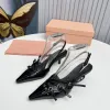 Calf Patent leather slingback pumps metal buckle-embellished sandals kitten heel women's Luxury Designer pointed toe Evening Party shoes factory footwear