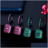 Fascino Moda Elegante Petalo Quadrato Verde Rosso Aaa Cubic Zirconia Orecchini Gioielli per le donne Regalo di San Valentino Rame sudamericano Dh4Ni