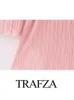 Casual Dresses TRAFZA Autumn Party Woman Trendy Pink O-Neck Long Sleeves Bow Belt Decoration Back Button Female Fashion Mini