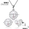 Bracciale Orecchini Collana Dainashi Set di gioielli con perle d'acqua dolce reali con pendente a scorrimento e orecchino a cerchio in argento 925 per le donne1 Dh8Xz