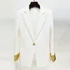 Costumes de luxe personnalisés pour femmes, boutons simples, en métal doré, paillettes et perles, vêtements d'occasion, blazers, vestes blanches
