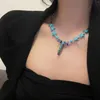 Ensemble de collier et boucles d'oreilles en pierre naturelle, étoile bleue, Vintage en métal pour femmes, collier de luxe, chaîne de cou, bijoux