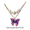 Collares colgantes Collar de mariposa para mujeres Niñas Coreano Doble capa Perla Cadena de clavícula Declaración Joyería Cadenas de cuello Regalo Dropship