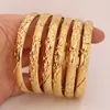 Bangle 8mm 6 pçs / lote Dubai Gold Bangles para mulheres homens 24k cor pulseiras etíopes jóias africanas saudita árabe casamento noiva presente 231019