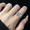 Solitaire Ring Pink Crystal Irregular Heart for Women Creative Blue Opal Open Shiny Geometric Zircon Vintage Y2K Jewely 231019