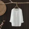 Camicette da donna Camicie bohemien per le donne 2023 Autunno giapponese Y2k Moda manica a tre quarti Bianco Blu Rosa Cotone ricamato