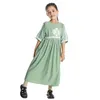 Ethnic Clothing 2023 Summer Lace Kids Girls Muslim Abaya Short Sleeve Long Maxi Dress Turkey Jilbab Dubai Kaftan Arab Robe Islamic Party