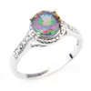 Luckyshine Classic Vintage Fire Round Rainbow Mystic Topaz Rings 925 Silver Zircon Women Lover's Ring for Holiday Wedding Par237j