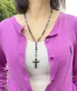 Pingente colares católico 5-década rosário colar natural pedra hematita cruz para mulheres homens artesanais jóias vintage dropship