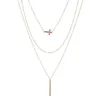 Pendant Necklaces Long Layered Necklace Set Of 3 Sideways Cross Minimal Kpop183J