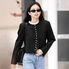 Women's Jackets 2023 Autumn Winter Round Collar Contrasting Color Single-breasted Short Coat