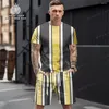 Tracki męskie 2023 Casual krótkie t-shirt z krótkim rękawem moda moda 3D Stripe Printed Street Clothing 2-częściowy garnitur letni dres