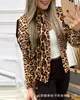 Kvinnors tvåstycksbyxor Kontrasterande Leopard Print Jacket Drawstring Pant Suit Chic Fashion Summer Form-passande High Style Casual Sporty