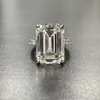 Luxury 100% 925 Sterling Silver Created Emerald cut 4ct Diamond Wedding Engagement Cocktail Women Rings Fine Jewelry whole X07238E