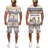 Men's Tracksuits Luxury Golden Flower 3D Print Men Women Tees/Suits Vintage Baroque Pattern T-Shirts&Shorts Set Fashion Couple Streetwear