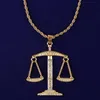 Balance Scales Pendant Full Cubic Zircon Iced Out Men Hip Hop Rock Jewelry Gold Silver Color347L