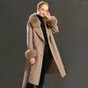 Cappotto da donna in pelliccia con cintura Cappotto lungo invernale in lana di pecora e cashmere Cappotto autunnale con colletto alla moda