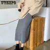 Etekler İmparatorluk Uzun Kalın Kadınlar Sıcak Rahat Zarif Modaya Modeli Allmatch Harajuku Koreli Yumuşak Elastik Bel Aline Örme Etek 231019