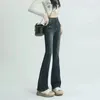 Jeans da donna streetwear a vita alta svasati primavera autunno design coreano pantaloni a zampa d'elefante retrò pantaloni skinny in denim elasticizzato Vaqueros
