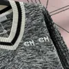 Jumper Womens Spliced V Neck Jacquard Embroidery Design Sweater Long Sleeve Fashion Knitwear Top