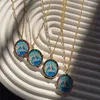 Pendant Necklaces 2023 Fashion Simple Blue Background Christian Virgin Head Necklace For Women Female Jewelry