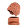 Bérets hiver chaud tricoté laine chapeau hommes velours écharpe ensemble femmes en plein air cyclisme oreille Protection casquette Skullies bonnets