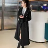 Kadın Trençkotları 2023 Siyah Windbreaker Kadınlar Uzun Coat Bahar Sonbahar Çift Kırık Belt Dış Giyim Kadın Gevşek Taşır