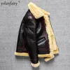 Men's Leather Faux 2023 Real Fur Jacket High Quality B3 Thick Winter Heavy Bomber Jackets For Men Retro Sheepskin Wool Coats 231020