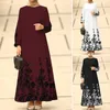 Ethnic Clothing Museum Abaya For Women Print Long Sleeve Dress Islamic Middle East Arabic Waist Polyester O-neck