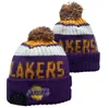 Herrmössor baskethattar Lakers Beanie Alla 32 lag stickade manschetterade Pom Los Angeles Beanies randiga sidelinjen WARM USA College Sport Stick Hatts Cap för kvinnor A3