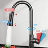 Robinets de cuisine noir en acier inoxydable, Type à tirer, Double sortie d'eau froide et froide, lavabo de lavage de la vaisselle, évier rétractable 231019