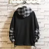 Men's Hoodies Sweatshirts Black Patchwork Autumn Spring Hiphop Punk Streetwear Casual Pullover 2023 Plaid 231020