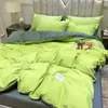 Conjuntos de cama Sólido Azul Duveta Capa Set Folha Plana com Fronhas 2023 Twin Tamanho Completo Meninos Meninas Cama Cinza Verde Kit 231020