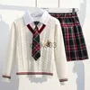 衣類は10代のために学校の制服をセットします女の子のための学校の制服衣装コスチューム子供スーツプレッピーセータースカートスカート服女の子12 13 14 J231020