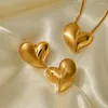 Necklace Earrings Set Semi-detached Stainless Steel 18K Gold Plated Love Heart Smooth Brushed & Low Key Luxury Women Wearing Jewelry