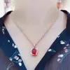 Chokers 585 Purple Gold Pendant Plated with 14K Rose Inlaid Square Red Gem Necklace Elegant clavicle chain Wedding Jewelry 231020