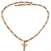18k Solid Gold G F 4mm Italian Figaro Link Chain Necklace 24 Womens Mens Jesus Crucifix Cross Pendant273T