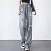 Pantalones vaqueros con estampado para mujer, moda Primavera otoño 2023, pantalones de pierna ancha, talla grande, Palazzo Trendyol, pantalones de cintura alta, Denim Grunge